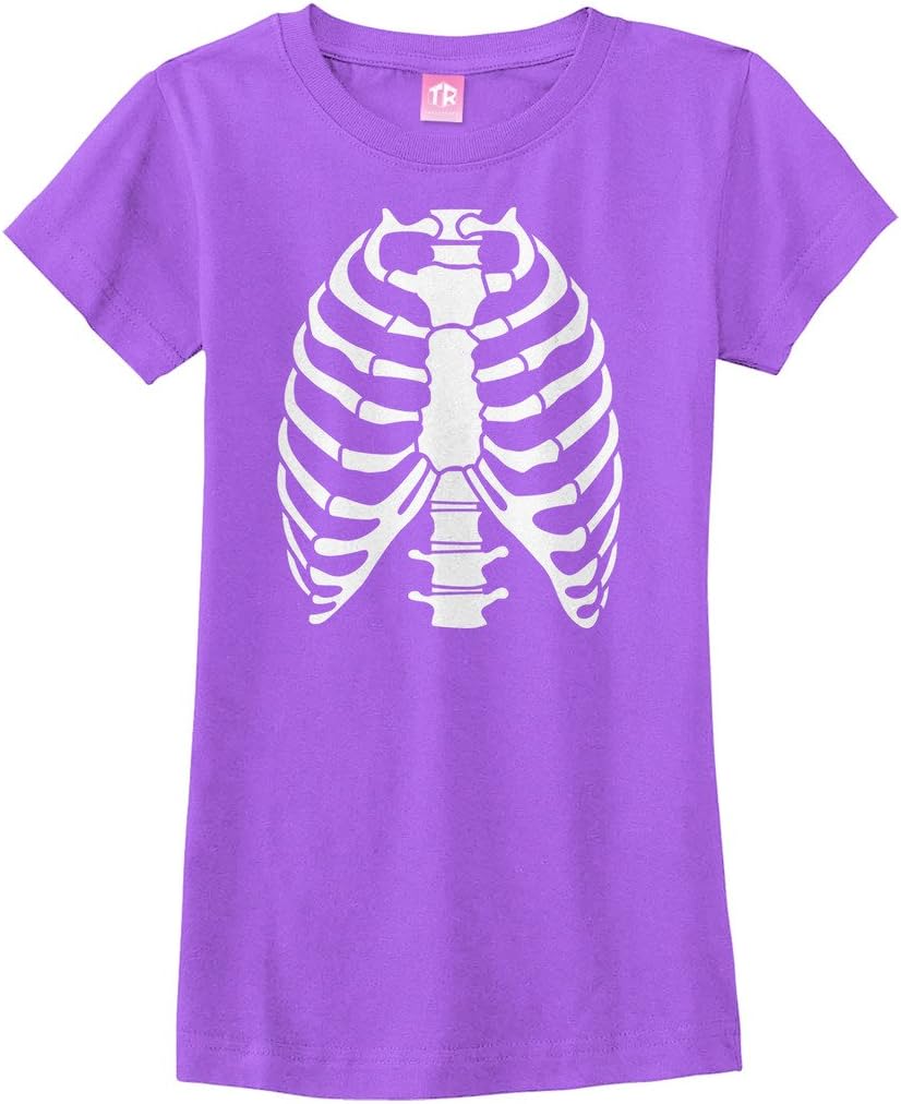 Threadrock Big Girls' Skeleton Rib Cage Halloween Fitted T-Shirt