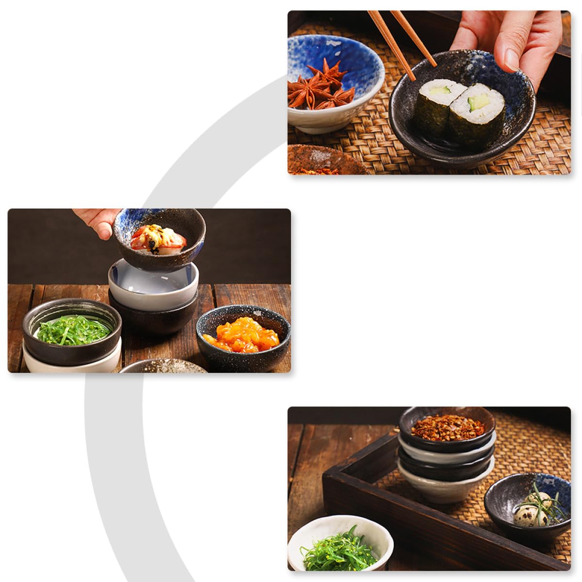 SHINEOFI Set de 4 Bols à Sauce Céramique Style Japonerie, Plats à Trempette Délicats et Créatifs Maison, pour Servir Snacks et Conserver Sauces