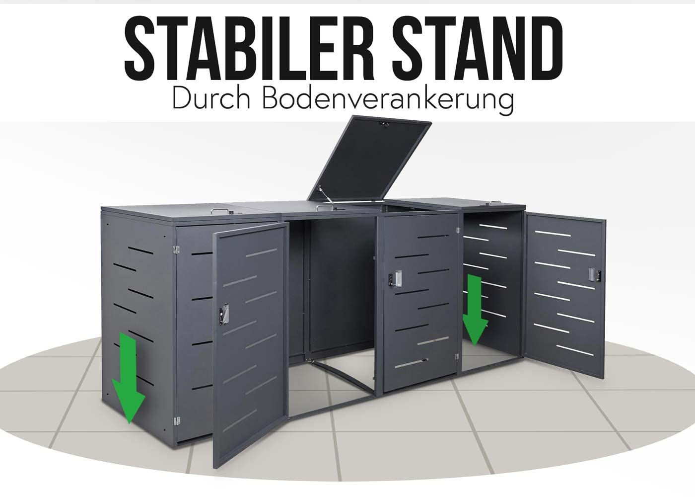 4er-Mülltonnenverkleidung HWC-E83, Mülltonnenbox Mülltonnenabdeckung, erweiterbar 117x263x80cm - anthrazit, Stahl 108kg