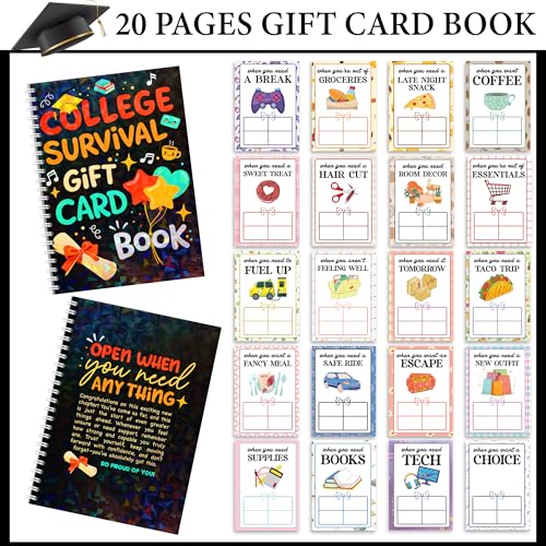 Image of Sensemory College Survival Gift Card Book 7 x 5 Inch, 20 Pages Gift Card Book for Student, Survival Kit Giftcard Booklet, College Gifts for Students, Girls, Boys, Senior, Her, Him