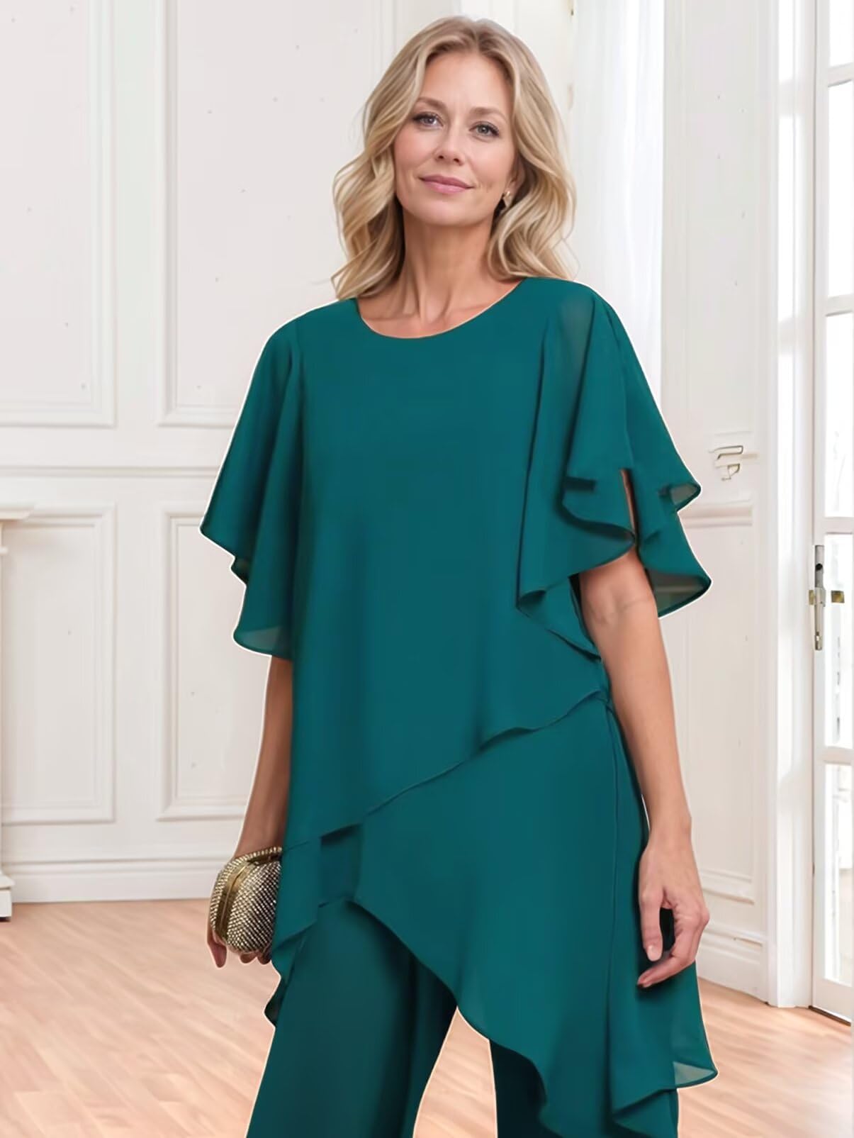 Hosenanzug Damen Festlich Elegant 2 Teiler - Chiffon Mutter Der Braut Anzug Brautmutter Hosen Set Für Hochzeiten