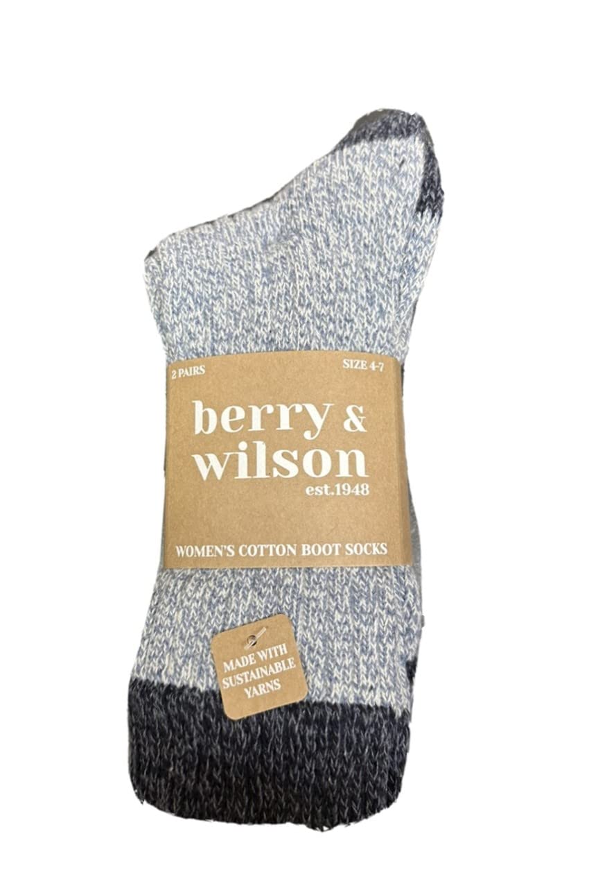 Berry & Wilson LADIES COTTON SUPER COMFORT BOOT/WALKING SOCKS UK 4-7 • EU 37-41 * 2 PAIRS * (Denim Blue & Navy)