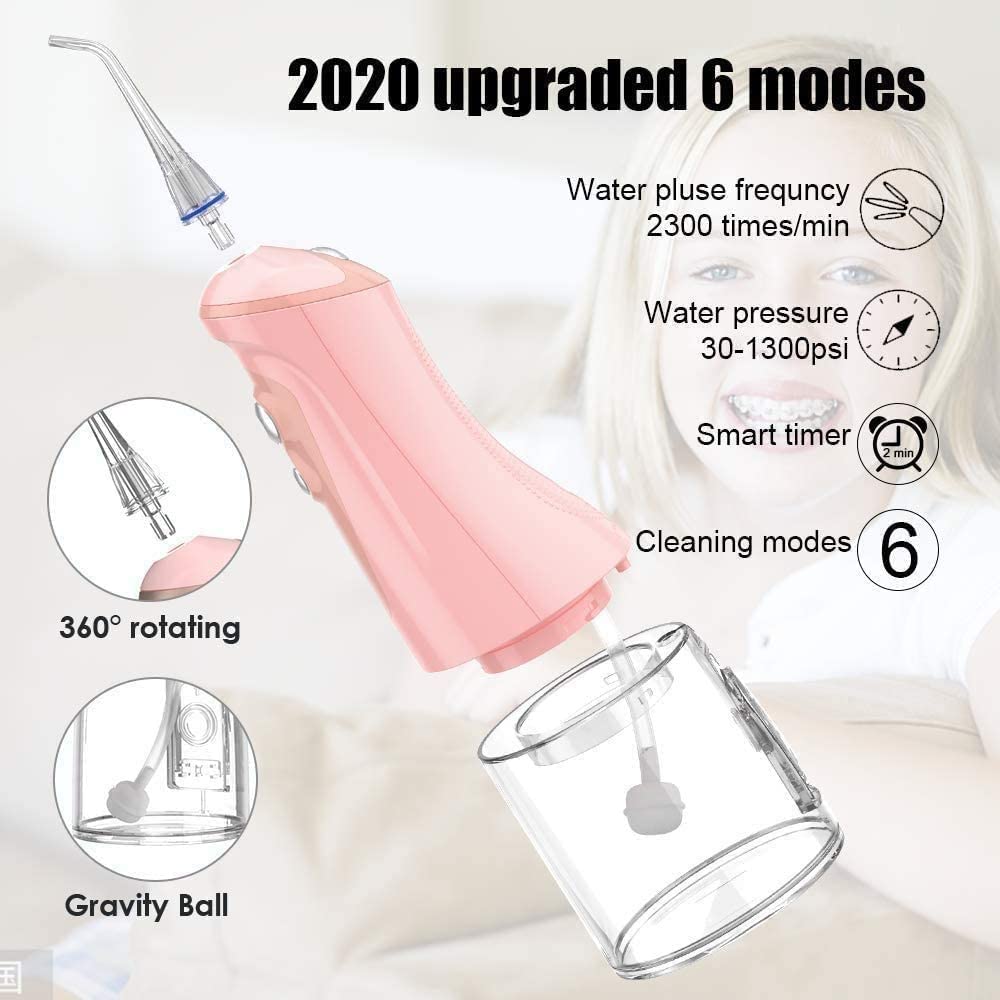 GeRRiT Water Flosser Irrigatore Orale Dentale Ricaricabile Cordless Professionale Spruzzo d'Acqua Eccellente Cura ortodontica con 6 testine Spray 6 modalità IPX7 Serbatoio d'Acqua Impermeabile da 320