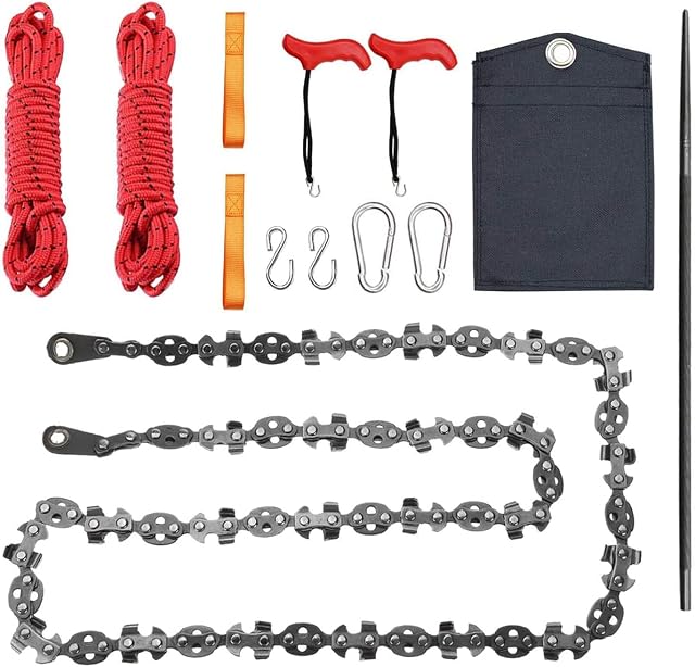 53 Inch Hand Rope Chain Saw,Sharp Manual Tree Limb Chain Saw with 68 Teeth Folding Pocket Rope Chainsaw Tree Cutting Tool for Gardening Camping Survival Gear