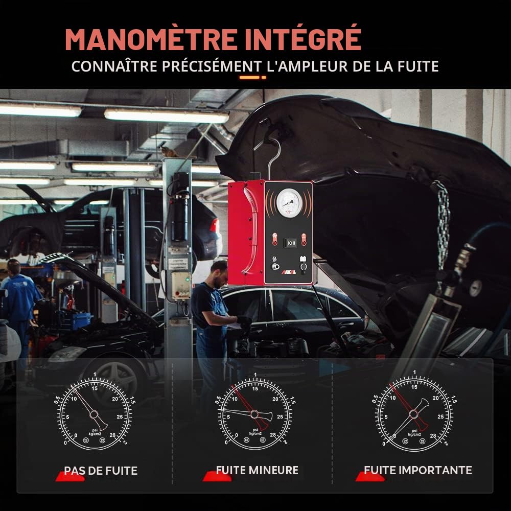 ANCEL S200 Machine Fumée EVAP, Détecteur Test Fuite De Système Carburant Voiture 12V avec Manomètre, Testeur de Fuite sous Vide Automobile avec 2 Modes pour Tous Les Véhicules Moto Camion VTT Bateau