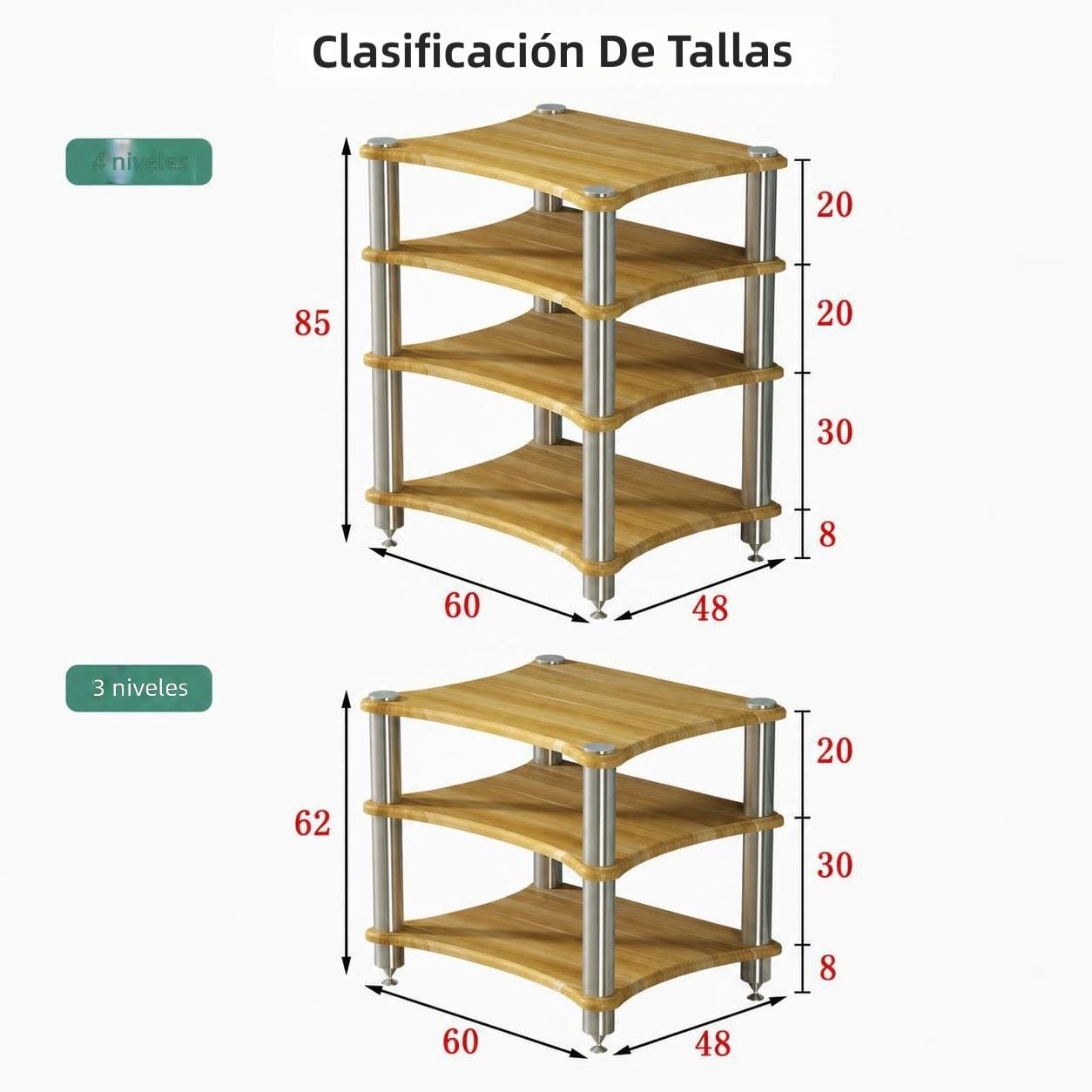 Mobiletto Rack per Apparecchiature Audio, Supporto per Amplificatore e Altoparlanti con Puntali Ammortizzanti, Rack Stereo Professionale per Impianti Audio (Teak, 2 Ripiani)