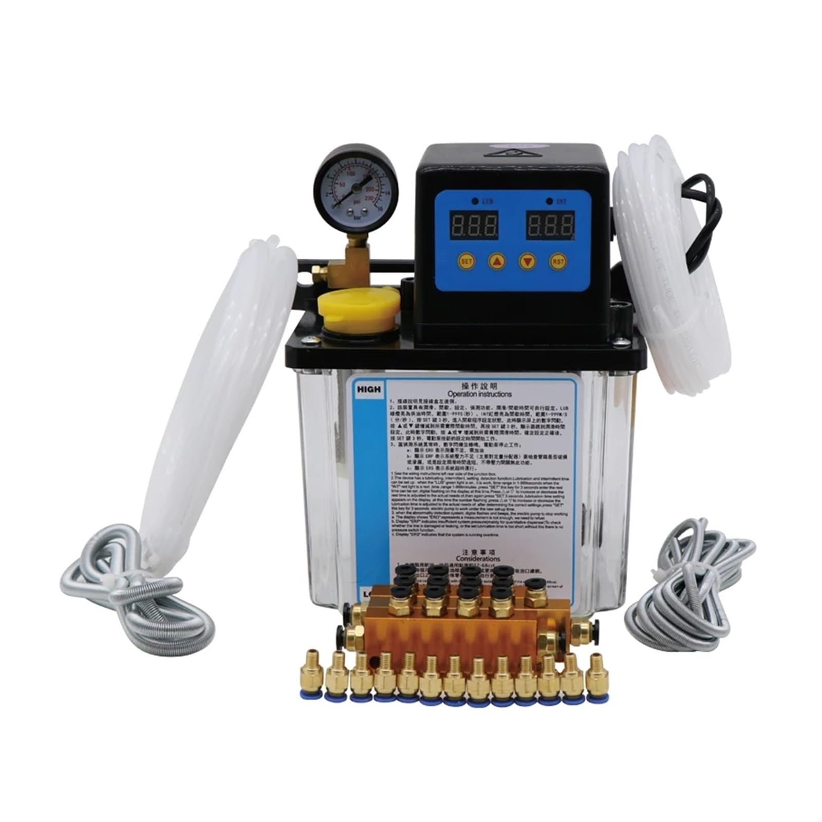 Máquina de rellenar líquida, Kit de bomba lubricación CNC 1L/2L, AC220V, electromagnética automática 4mm/6mm con salida aceite for máquinas herramienta(110,2L kit no Gauge 4mm)