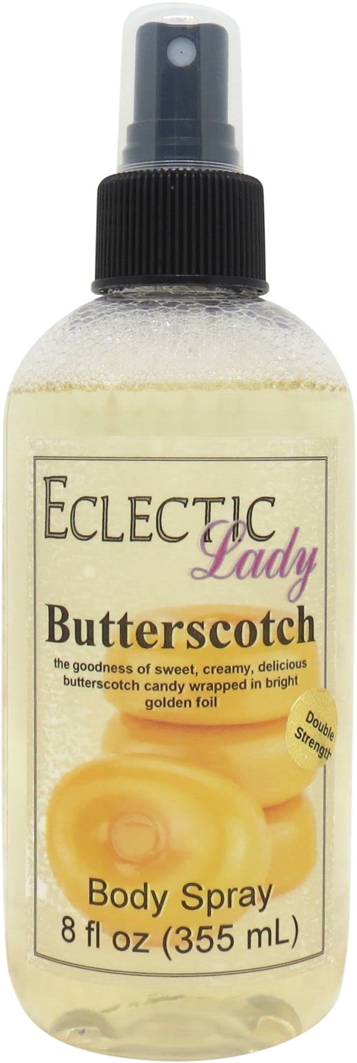 Eclectic Lady Butterscotch Body Spray, Double Strength, 8 ounces, Body Mist for Women with Clean, Light & Gentle Fragrance, Cologne with Soft, Subtle Aroma For Daily Use