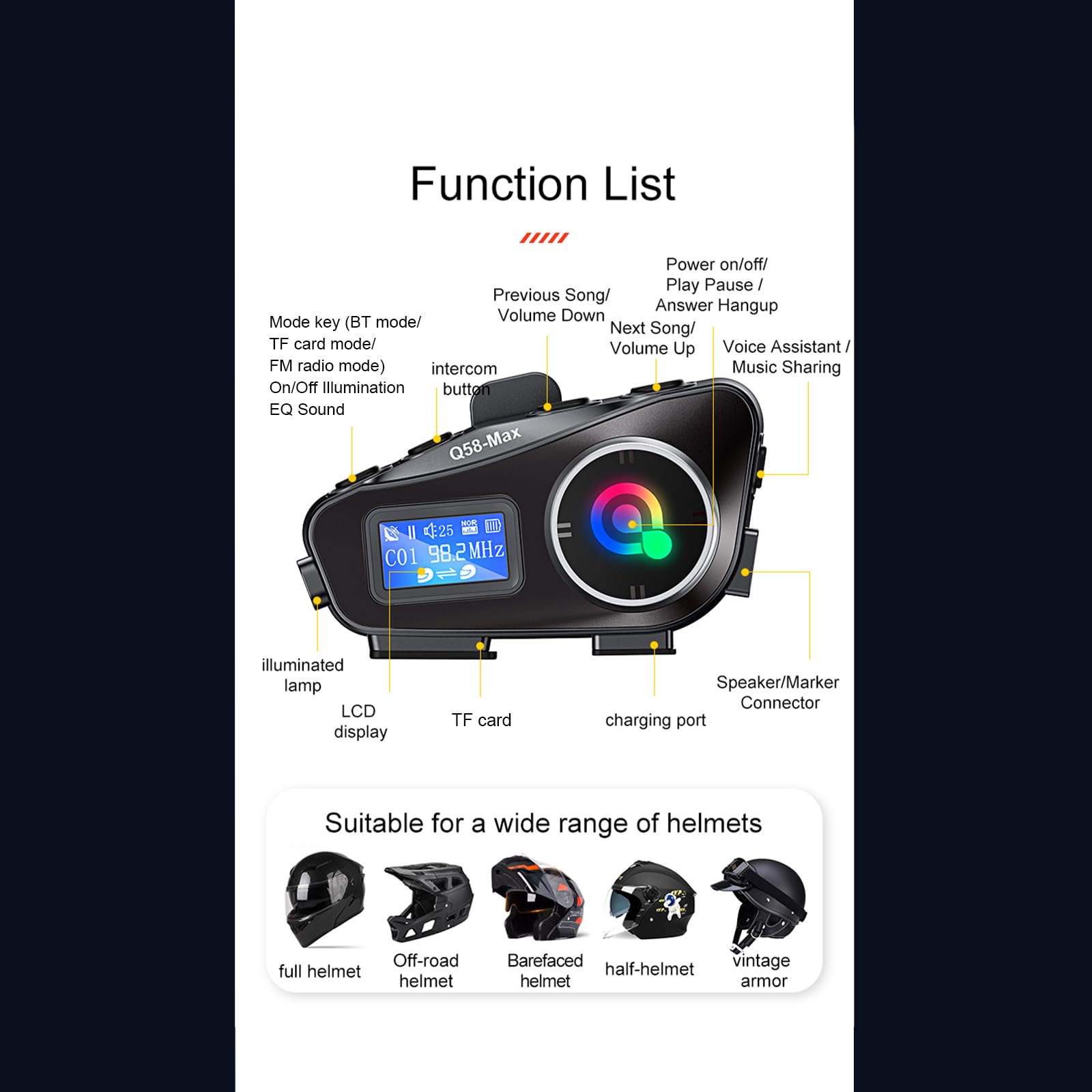 docooler Q58 Max Auriculares intercomunicadores inalámbricos con cancelación de ruido para 2 ciclistas que hablan simultáneamente dentro de 500 M