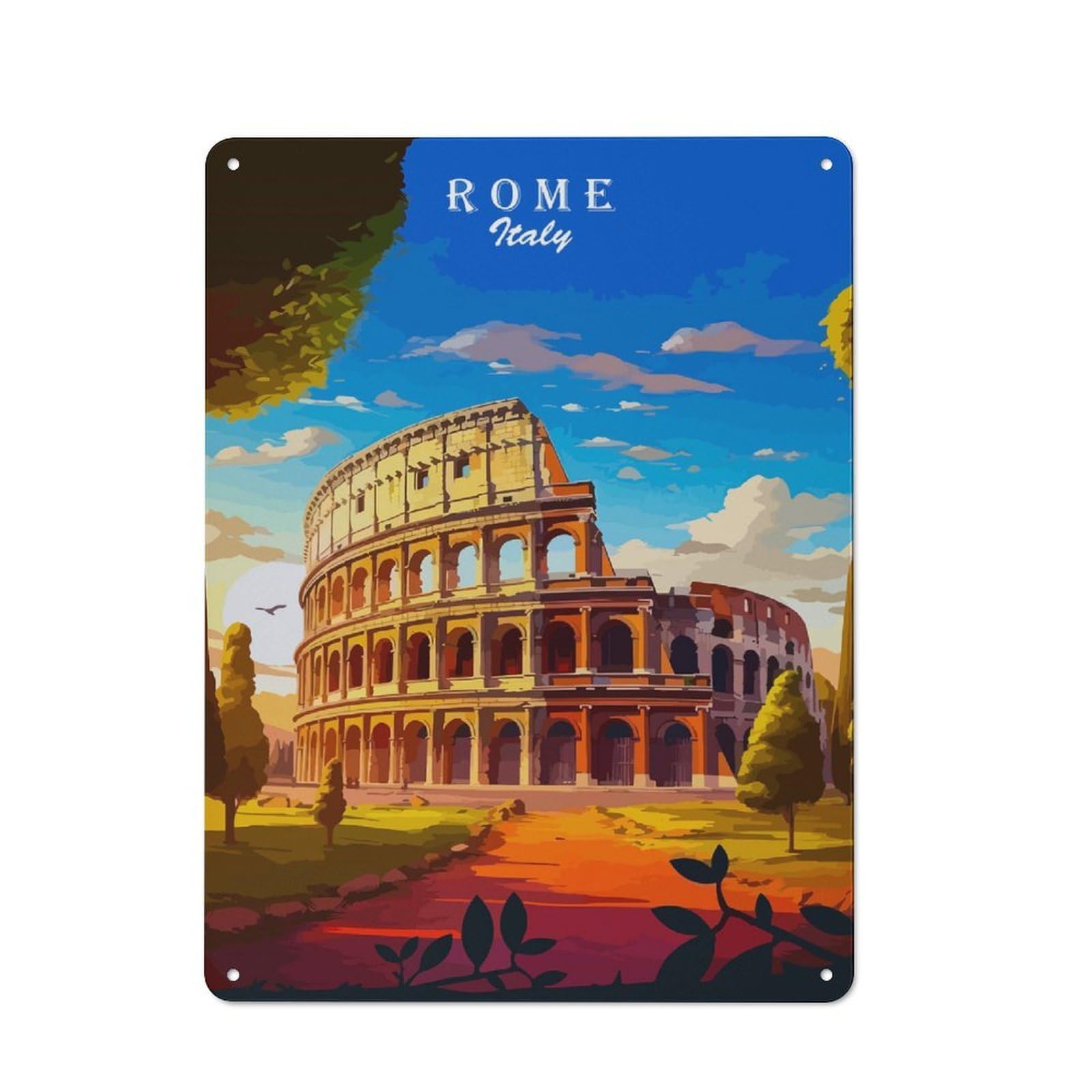 Junmoney Style-7 Rome Italy Colosseum Travel Everyday Metal Wall Decor 40X30cm, Vintage Metal Sign For Hallway, Home Bar, Garage Or Study