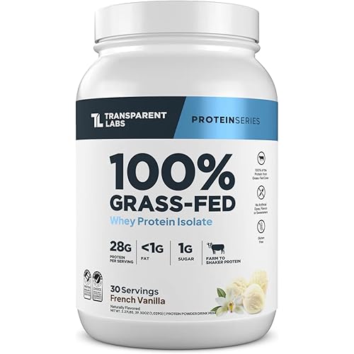 Transparent Labs Grass-Fed Whey Protein Isolate - Naturally Flavored, Gluten Free Whey Protein Powder with 28g of Protein per Serving & 9 Amino Acids - 30 Servings, French Vanilla
