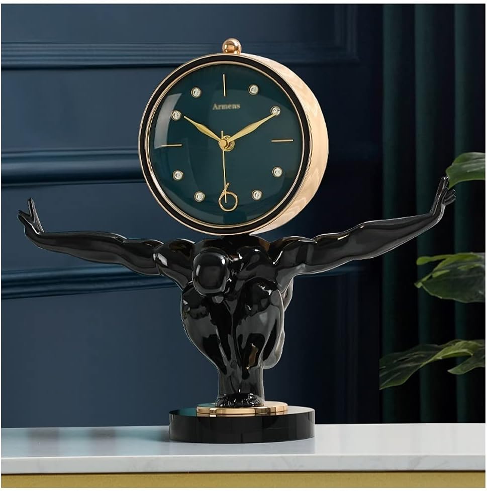 Desk Clock Metal Table Clock Black Crystal Base Living Room Decoration Table Clock Wine Cabinet Ornaments Nordic Characters Small Table Clock Seat Clock(A)