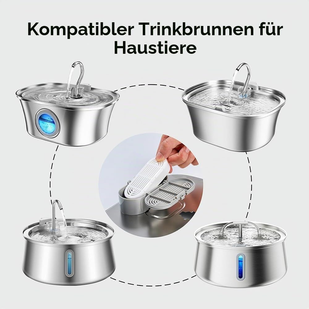 NordFlow 2.0 Katzenbrunnen Edelstahl Katzenbrunnen 3,2 L – Kabelloser Wasserspender mit Bewegungssensor, leiser Pumpe, BPA-frei und einfach zu reinigen