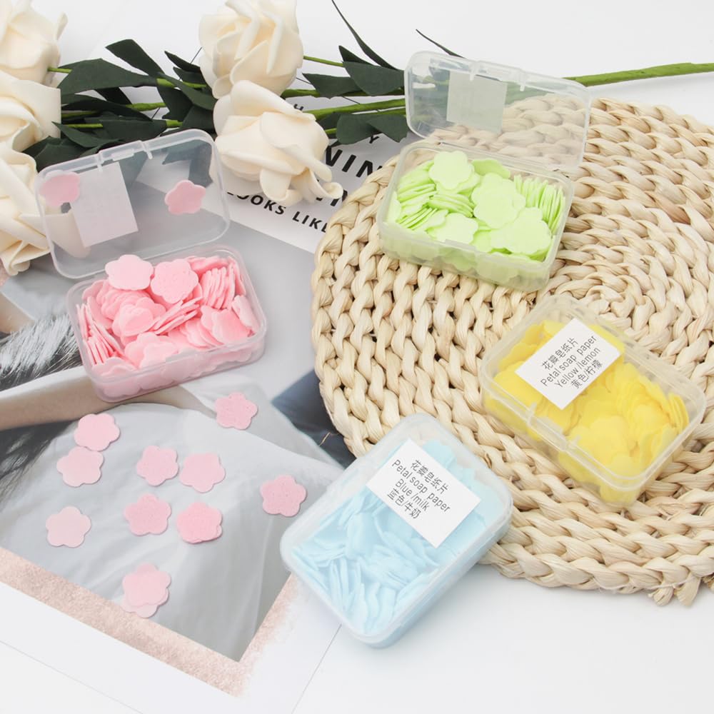 Papier à Savon Portable en Boîtes Mini 8 Pièces Feuilles de Savon de Voyage Jetables avec Boîte Plastique Camping