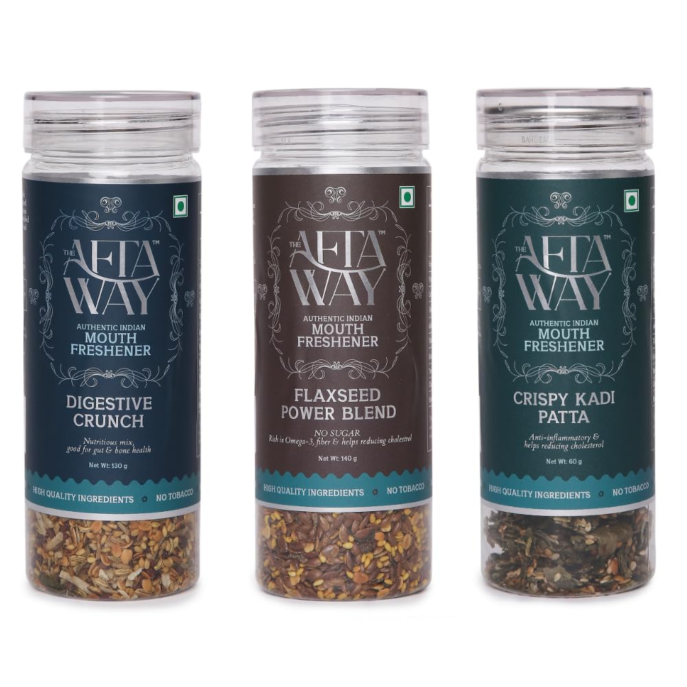 The AftaWay Digestive Delight Mukhwas Combo 330g (Pack of 3) – Digestive Crunch, Crispy Kadi Patta, Flaxseed Power Blend | Indian Mouth Freshener | After Meal Mukhwas | No Tobacco | Festive Gift Pack