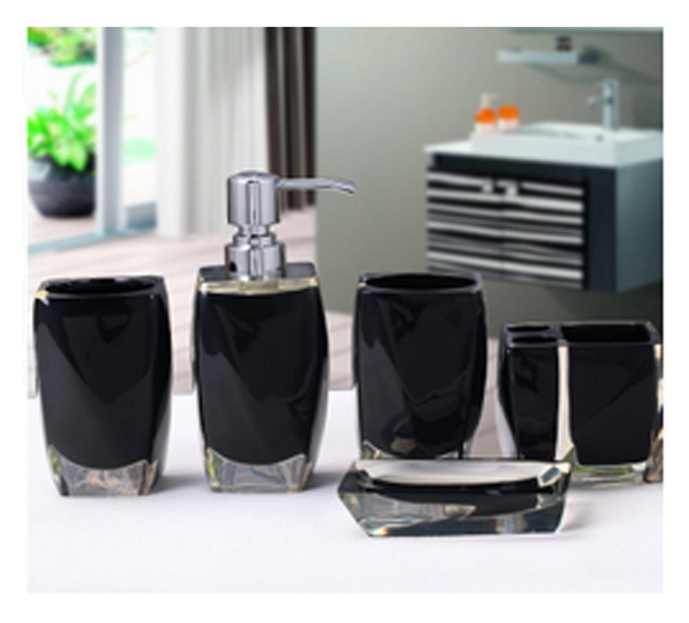 AMSS5-Piece Bathroom Accessories Set Luxury Acrylic ,Black