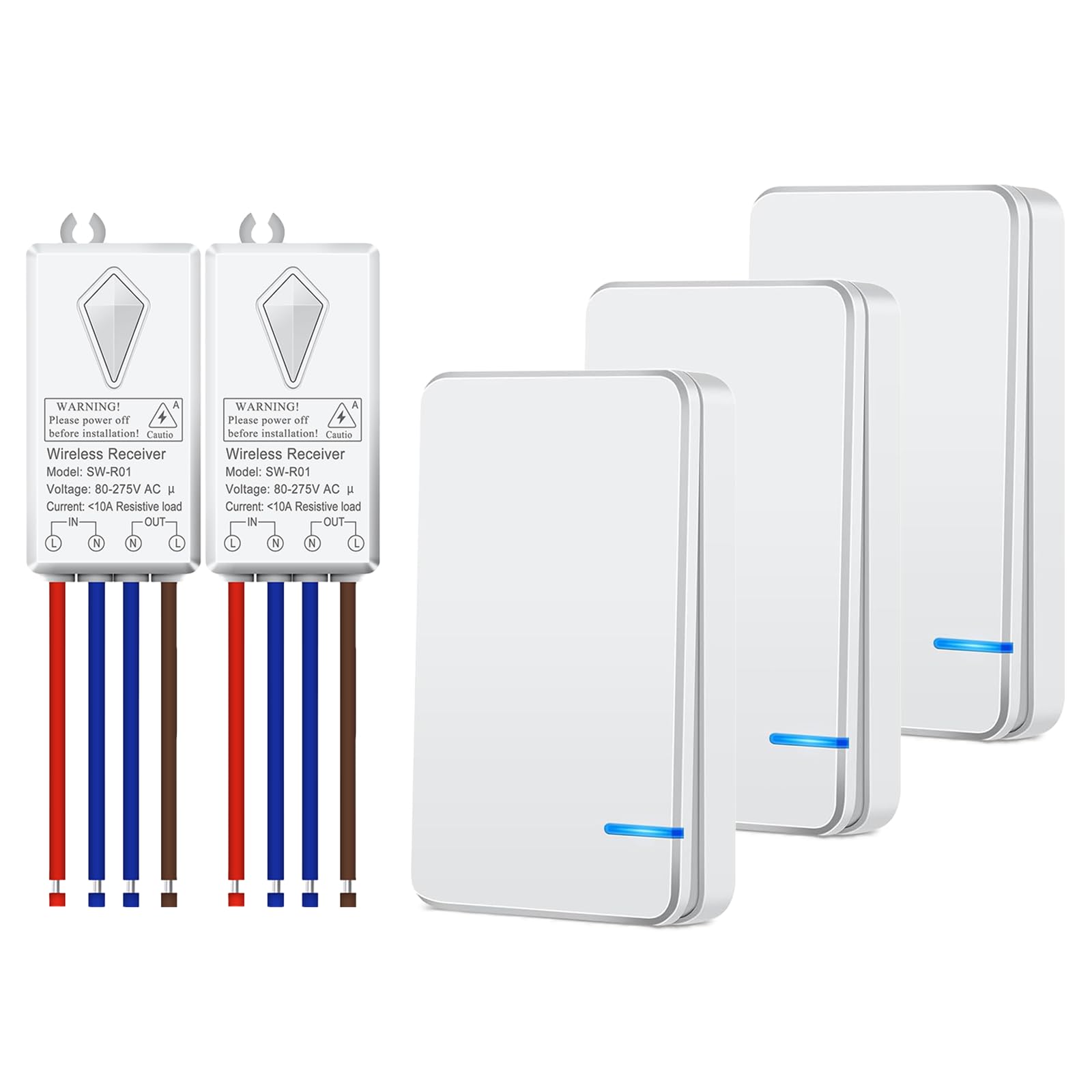 NineLeaf Wireless Light Switch,Wireless Switches for Lights 80V~275V,No WIiring,Outdoor 400m(1300ft) Indoor 100m(300ft) Remote Range,V0 Fireproof,IP66 Waterproof for Household Lighting,3 Switch