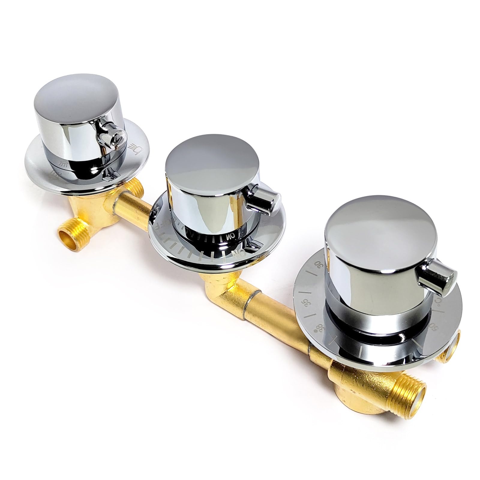 JNTFNE Modern Thermostatic 2 Way Shower Diverter Valve Kit, Brass Mixing Diverter, Faucet, Tap Cartridge, Triple Handle, Perfect for Bathroom Decor, Chrome
