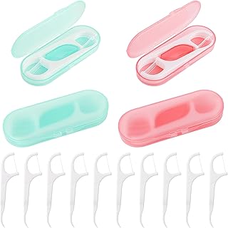WLLHYF Dental Floss 4 PCS Portable Floss Dispenser Holder Travel Floss Picks Case Organizer Refillable Floss Pick Container 40 Picks Threader Flosser for Family Hotel Women Men Teeth Cleaning