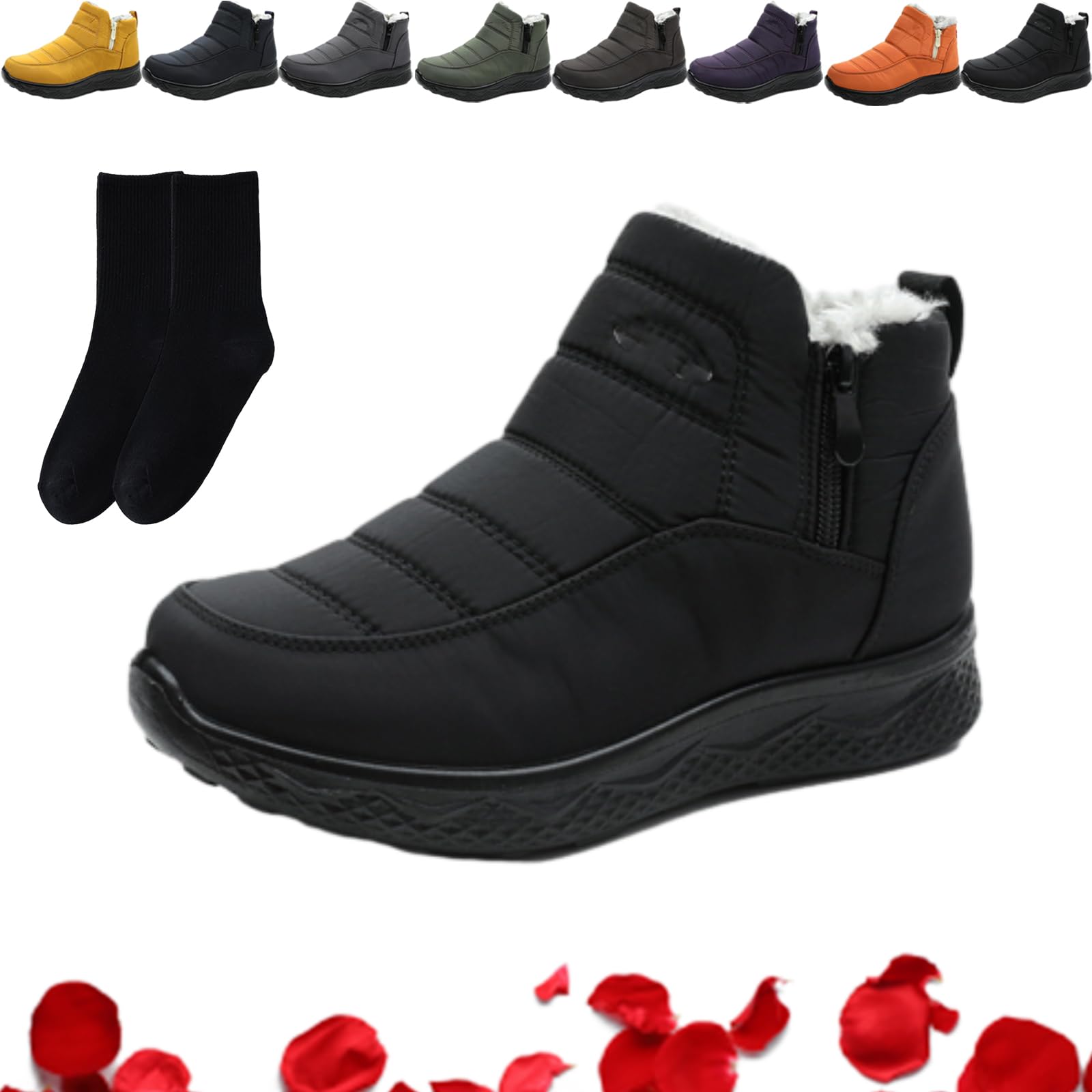 Womens Waterproof Warm Non-Slip Orthopedic Boots Winter Outdoor Comfortable Thermal Side Zipper Ankle Booties Women Fur Lined Snow