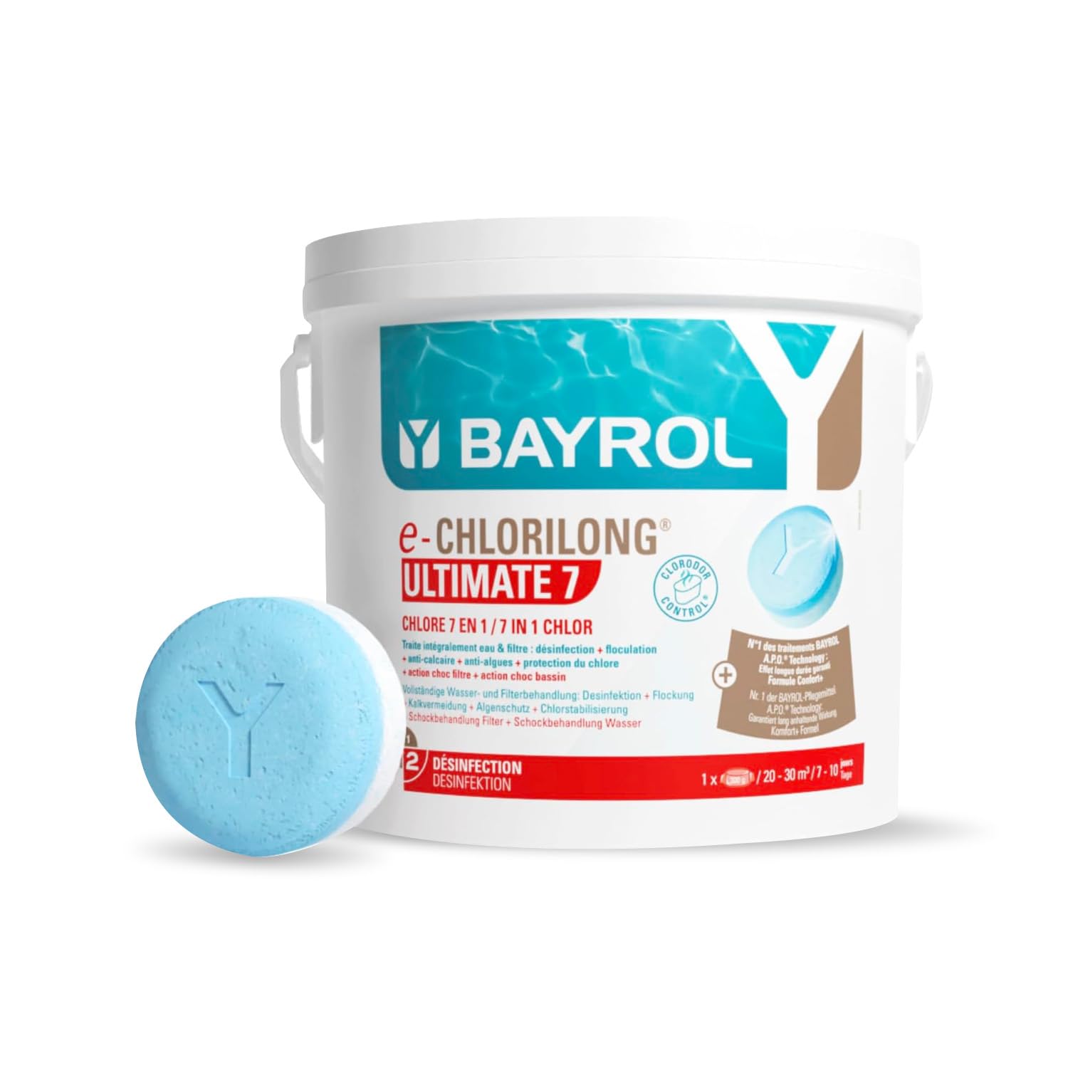 BAYROL Chlorilong® Ultimate 7 – Chlortabletten für Pool 7-in-1 – Vollständige Desinfektion von Poolwasser und Filter – 16 x 300 g (4,8 kg)