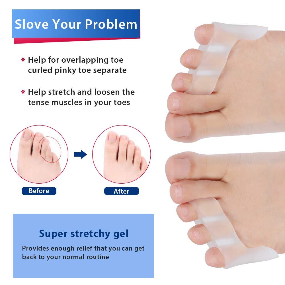 Bunion Corrector,Pinky Toe Separator Soft Silicone Gel Little Pinky Toe Protectors Sleeve for Calluses Blisters Corns and Pain Relief Toe Separators Fits Men and Women