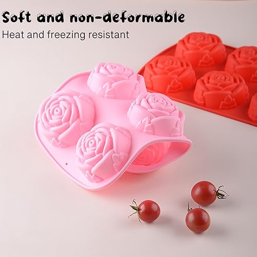 Miniatura 3 de Molde de silicona de caramelo de chocolate rosa con 6 agujeros, molde grande en forma de rosa para el día de San Valentín, molde de galletas de