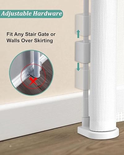 Miniatura 7 de Puertas retráctiles para bebés de 71 pulgadas de alto, puerta retráctil con diseño de tira reforzada para evitar que se arrastren, puerta retráctil