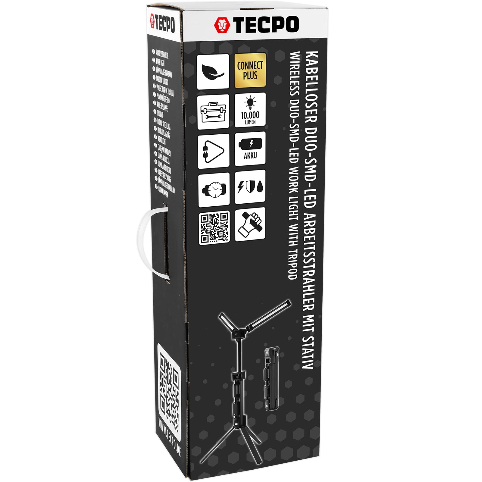 TECPO LED Baustrahler 10.000 Lumen Akku Arbeitsstrahler Compact Connect Plus