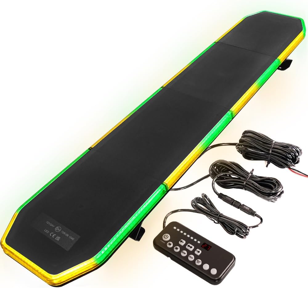 ASPL 282 LED Low Profile Emergency Strobe Light Bar 47" Roof Top Warning Hazard Flashing Security Traffic Advisor/Controller / 27 Patterns Lights for Tow Truck Construction Vehicle (Amber/White)