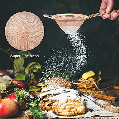 Fine Mesh Strainer Set Of 2, E-Far 3.3 Inches Stainless Steel Tea Strainer With Long Handle, Small Conical Mesh Strainers Sieve For Cocktail Coffee Food, Rust Proof & Easy To Clean(Rose Gold) #TOP4