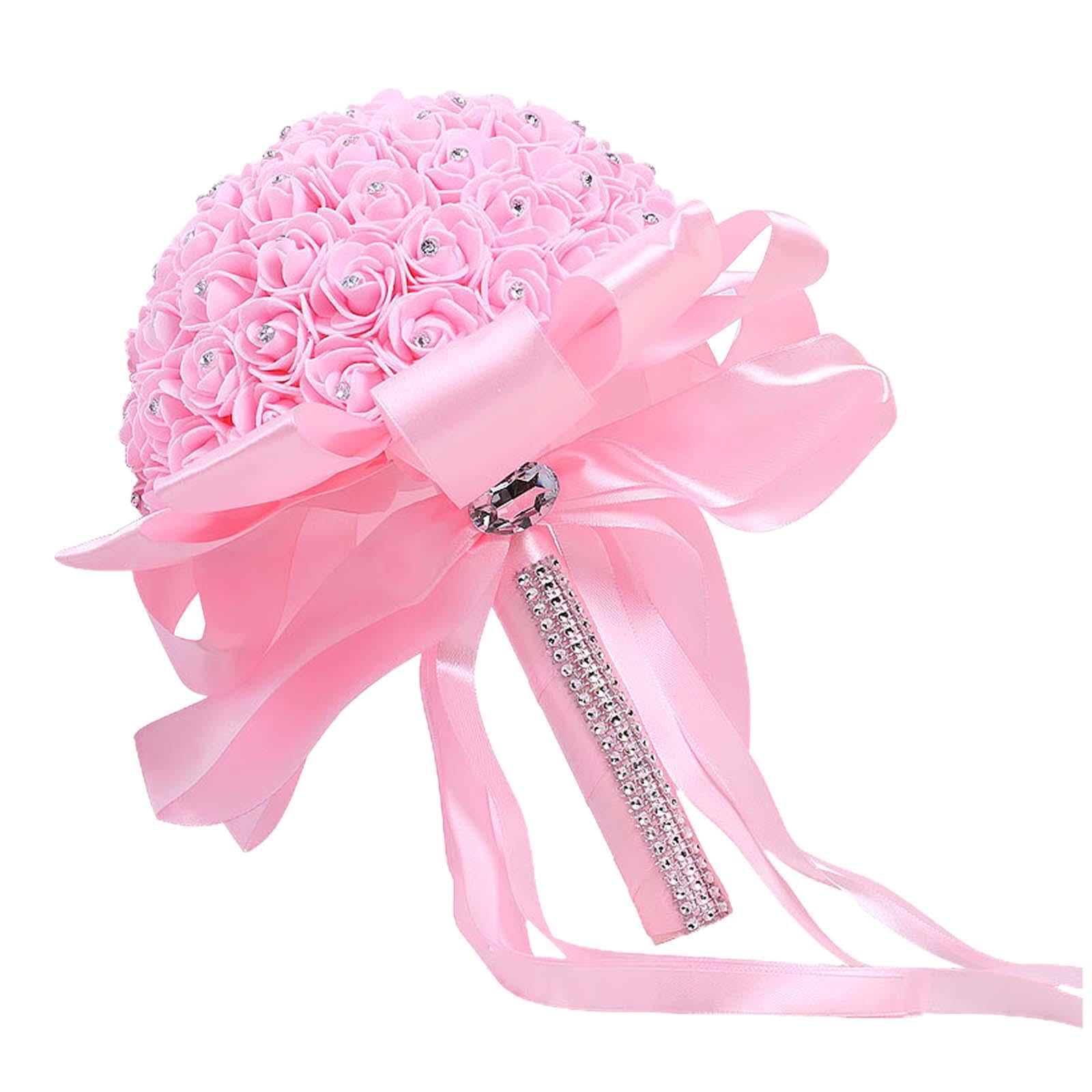 QUXVUIS Bridal Bouquet Wedding Bridal Bouquets Artificial Roses Flowers Intricate Craftsmanship Captures Attention At Weddings And Events Bride Bouquet, pink, 26x22.5CM