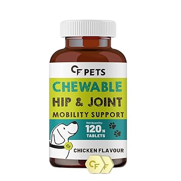 CF Pets Chewable Hip and Joint Supplements for Dogs with Glucosamine, Chondroitin & MSM - Complete Mobility Support & Joint Support for Dogs, Puppy and Cats | Chicken Flavour - 120 Tablets