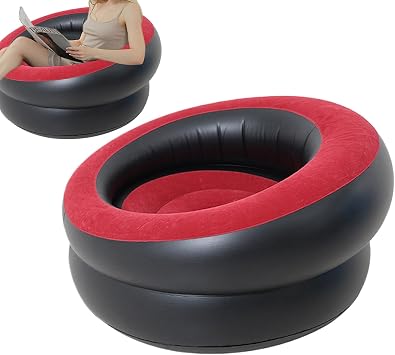 Inflatable Sofa Chair | Single Flocked Inflatable Air Blow Up Pod | Blow Up Chair For Living Room, Gaming, Dorms, Camping & Outdoor Use