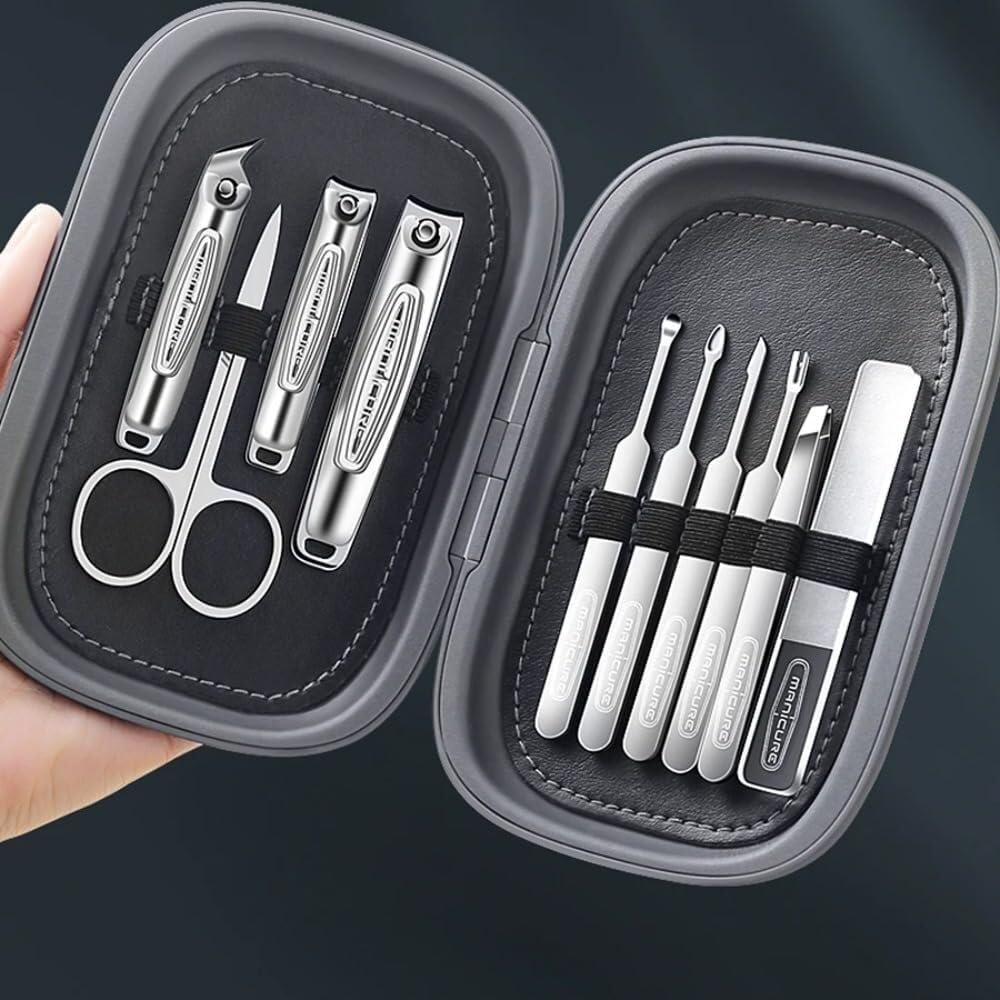 Coupe-Ongles 10 pièces - Kit de beauté Portable et élégant, idéal pour Les Voyages et Un Usage Quotidien (Gris)