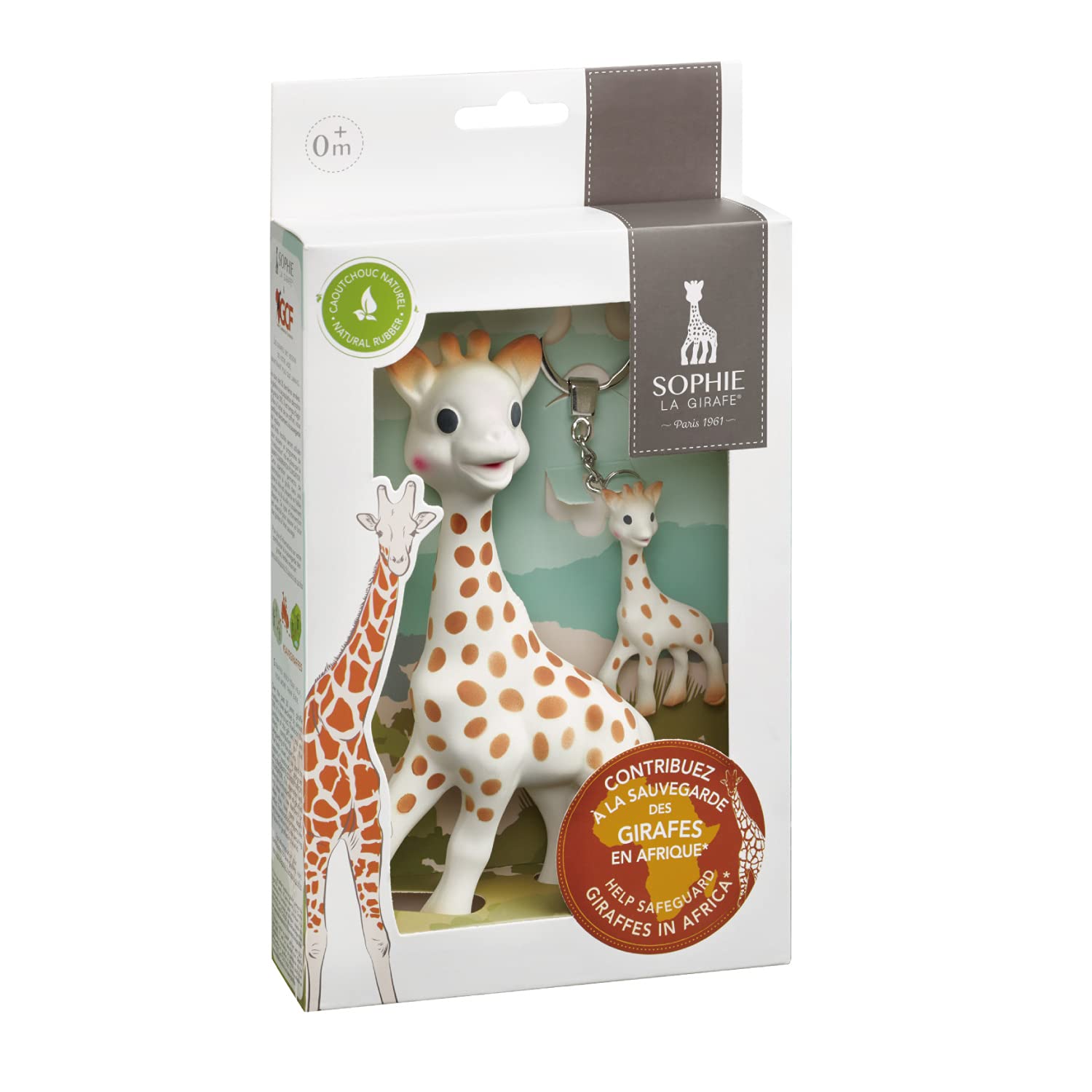 Sophie la girafe Giraffe Conservation Foundation Set | Includes Girafe & a Mini Girafe Keychain | Born in Paris | | Natural Rubber | Designed for Teething Babies