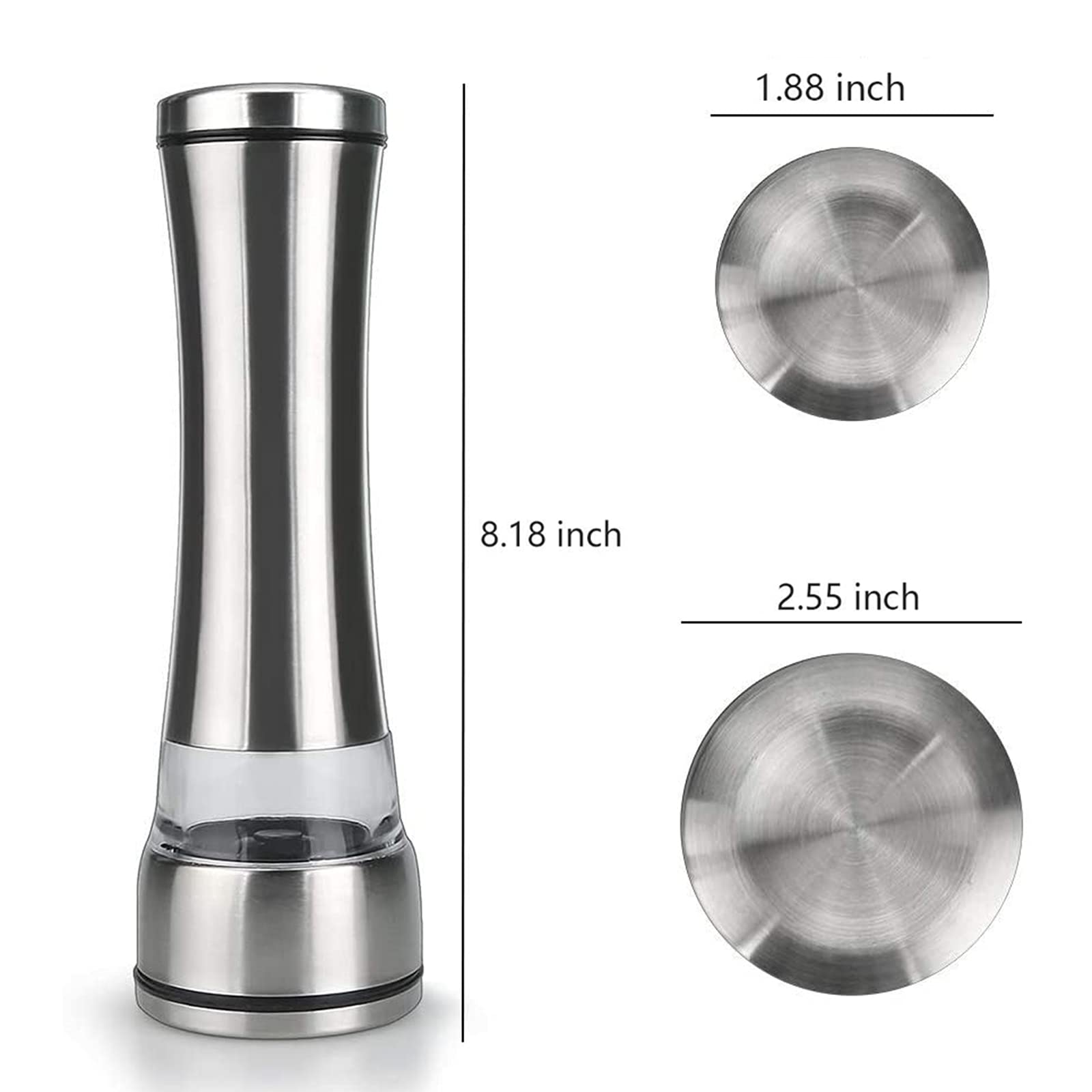 Zestaw młynków do soli i pieprzu 2 szt. regulowany mechanizm ceramiczny 304 szczotkowana stal nierdzewna akrylowa solniczka i pieprzniczka shakery do soli, pieprzu, suszonych ziół, przypraw