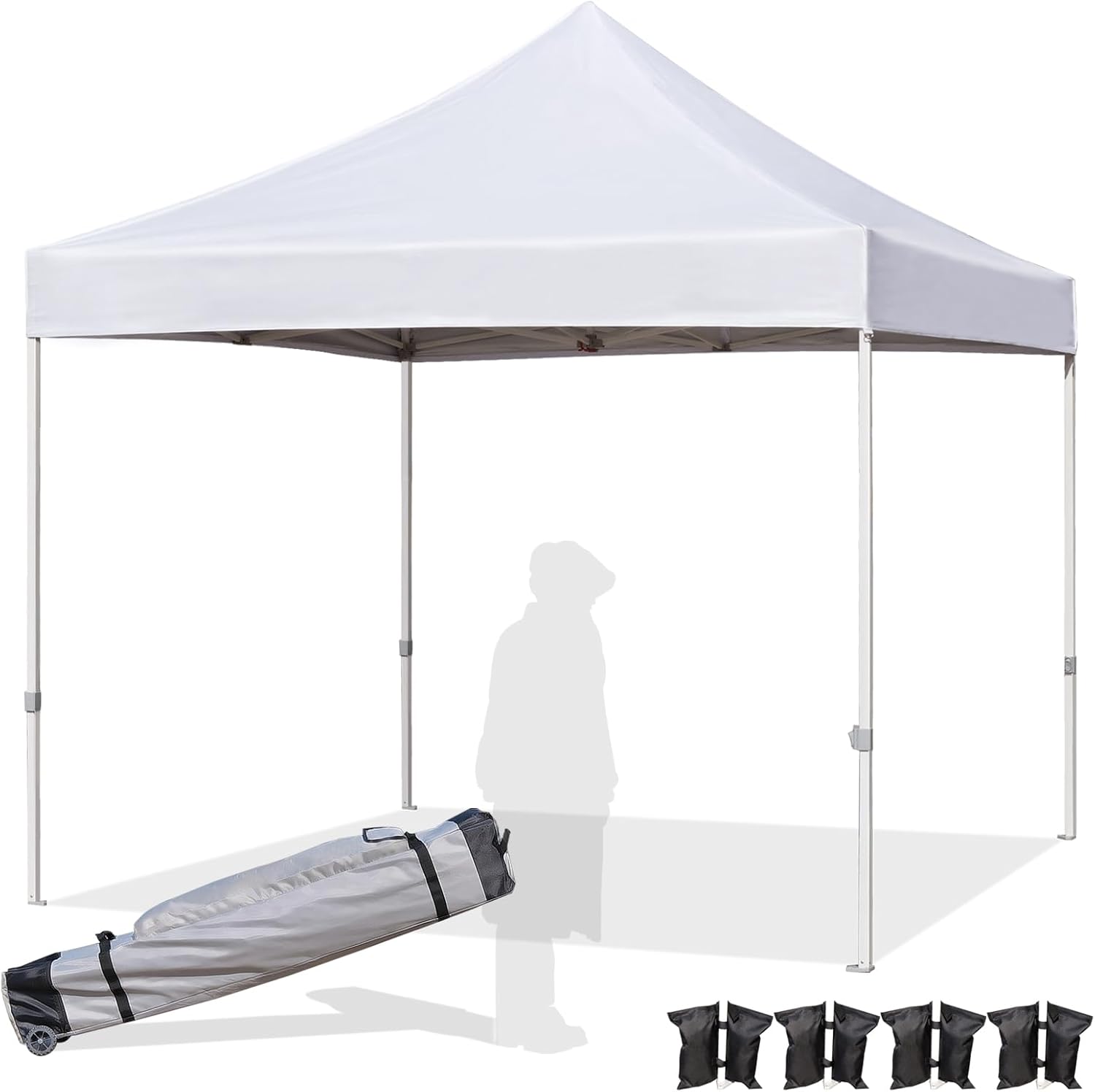 (SIMILAR ITEM) Easy 10x10 Pop Up Canopy Tent with Peak Tensioner, Heavy Duty for Commercial Use, Industry-Leading 3000mm Waterproof, 500D Silver Coated Top, Wheeled Bag, 4 Sandbags, Stakes & Ropes, White