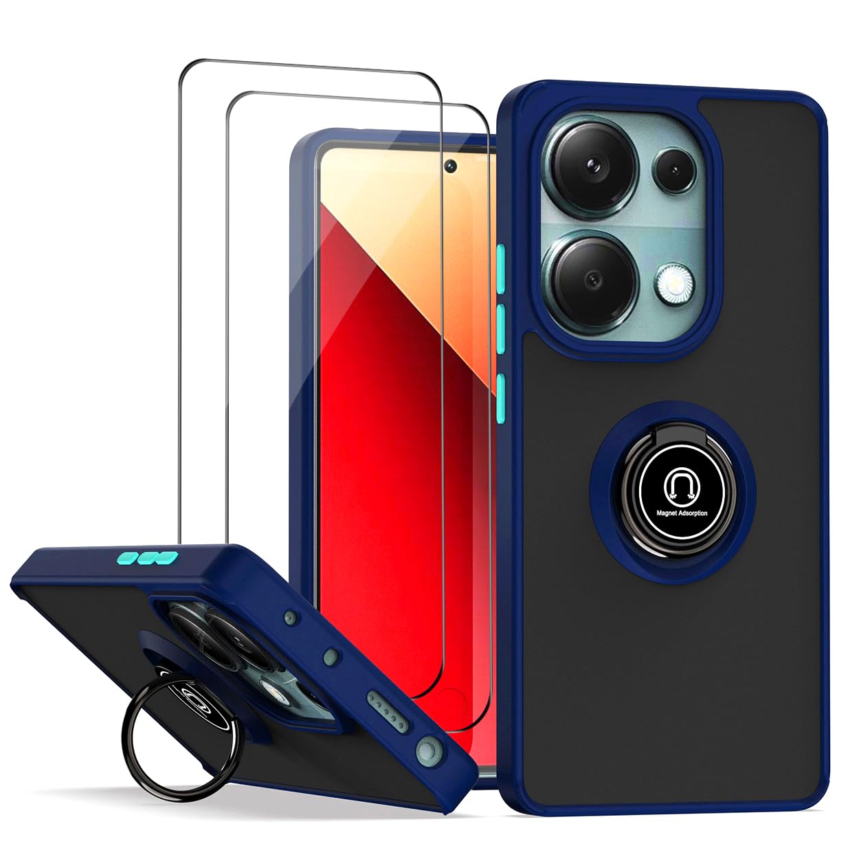 QUIETIP Case Compatible with Redmi Note 14S & Poco M6 Pro & Redmi Note 13 Pro 4G with Screen Protector,TPU + Hard PC Stand Cover,Blue