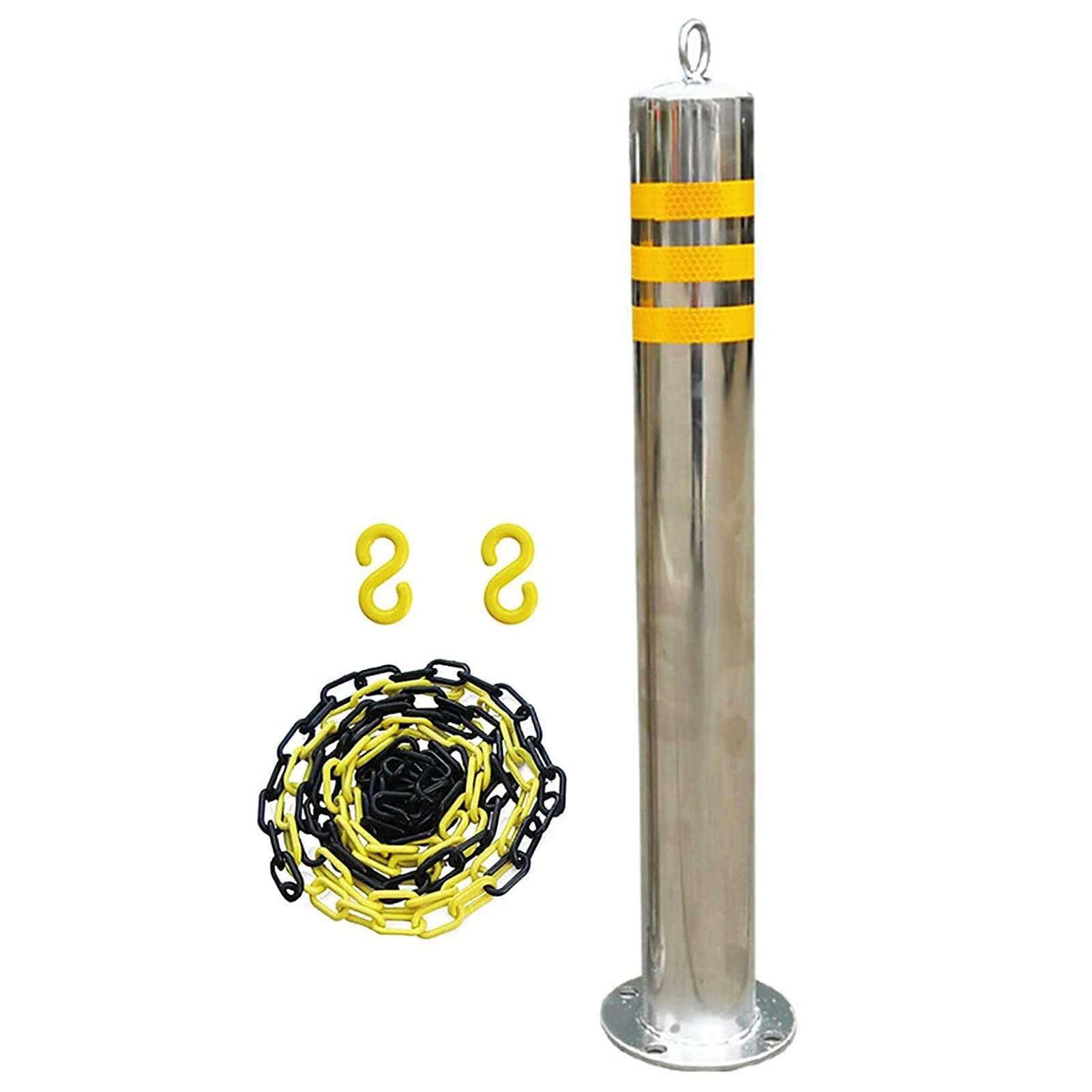 HCZKIUJY Parking Barrier Pack of Reflective Stainless Steel Bollard Post with Plastic Chain
