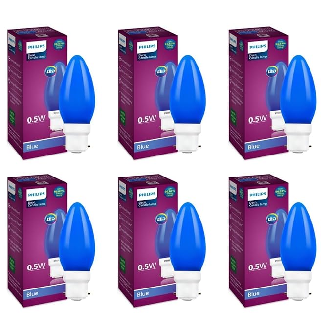 Philips LED Deco Blue 0.5W Glass Candle (Pack of 6) at Rs. 278