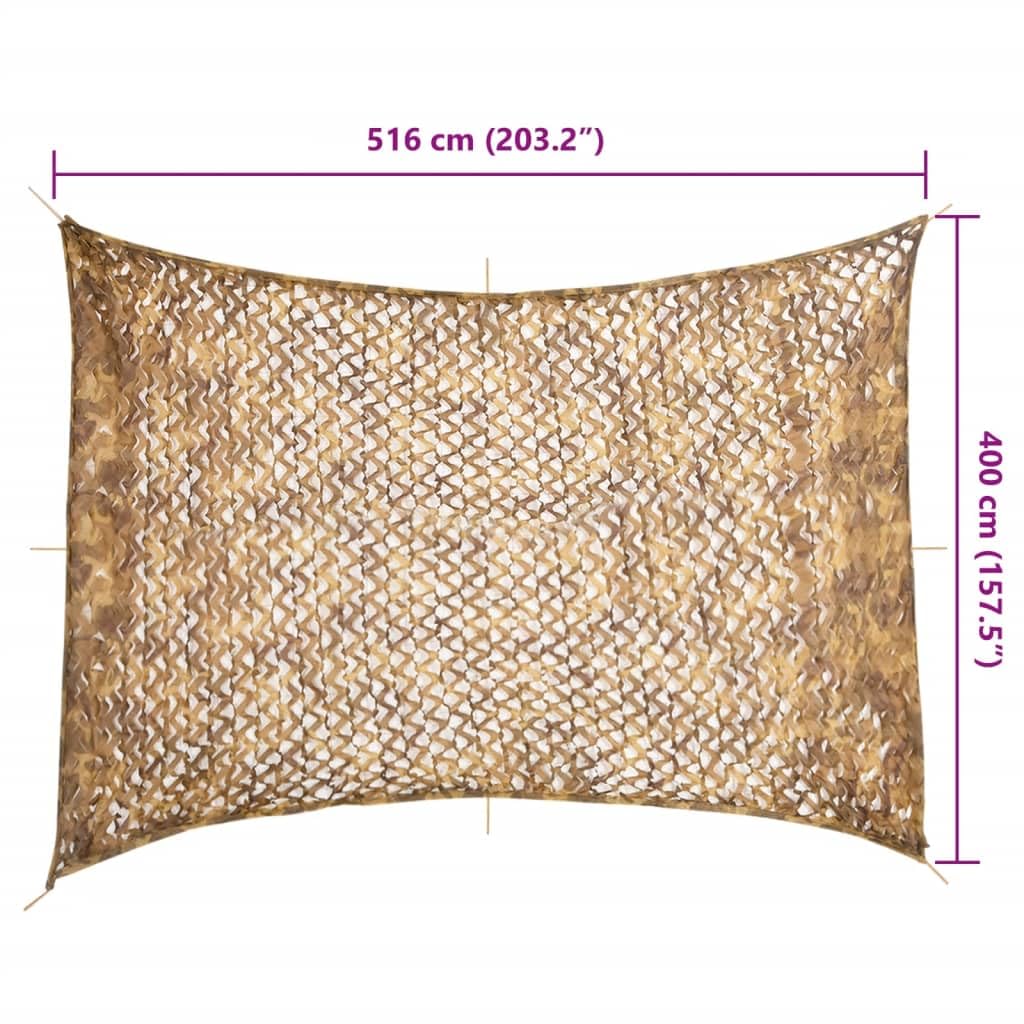 vidaXL Red de Camuflaje con Bolsa de Almacenamiento Arena 516x400 cm, Malla de Camuflaje, Cubierta de Coche, Red de Acampada al Aire Libre