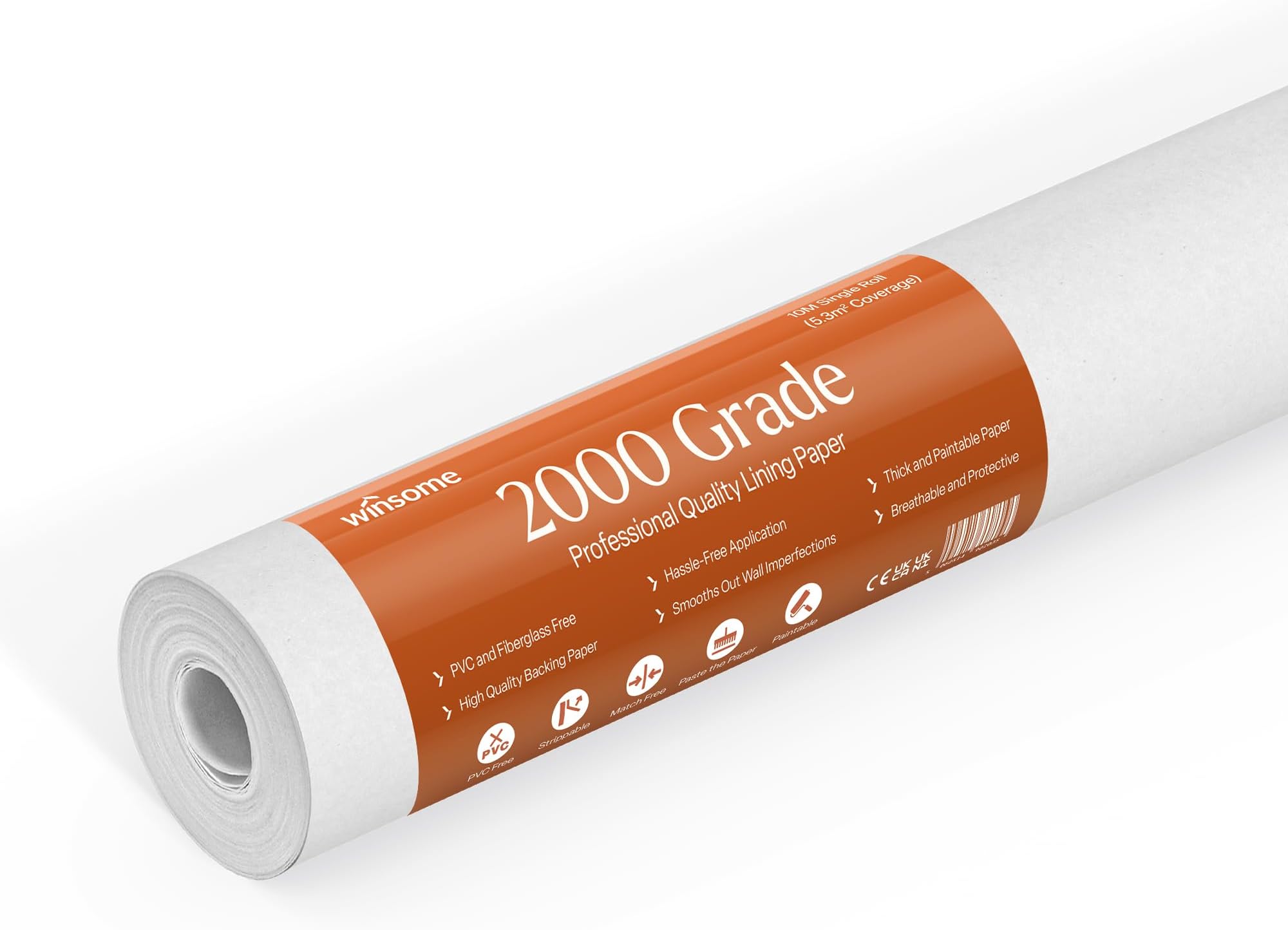 Lining Paper for Walls 2000 Grade Thick - 10m x 53cm Wallpaper for New & Damaged Ceiling & Walls for Paint - Easy to Install & Remove Heavy Duty Paintable Plain White Lining Paper