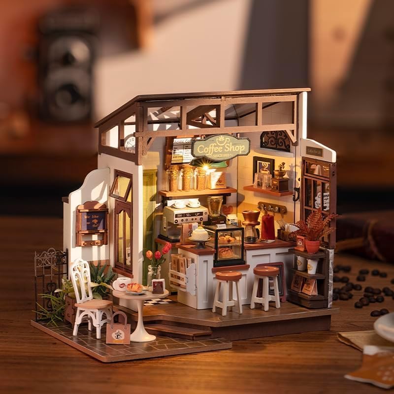 Miniatura 6 de Kit de casa en miniatura para bricolaje, cafetería con sabor, kit de casa pequeña para adultos, kit de fabricación de casa pequeña con muebles,