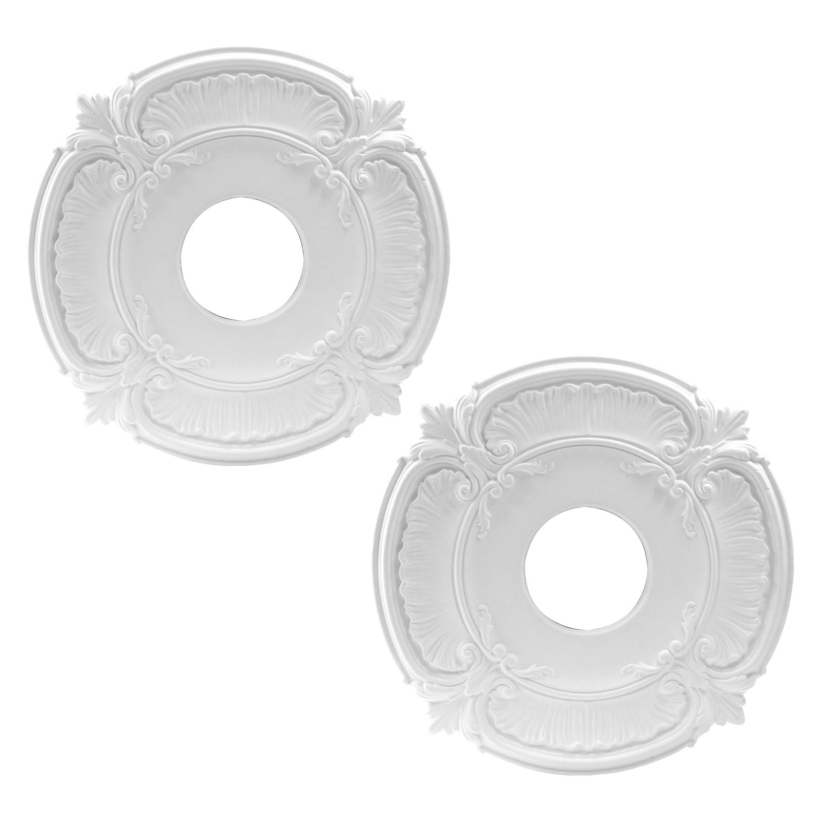 2 Pack 12 Inch PU Ceiling Medallion White Decorative Trim Ring