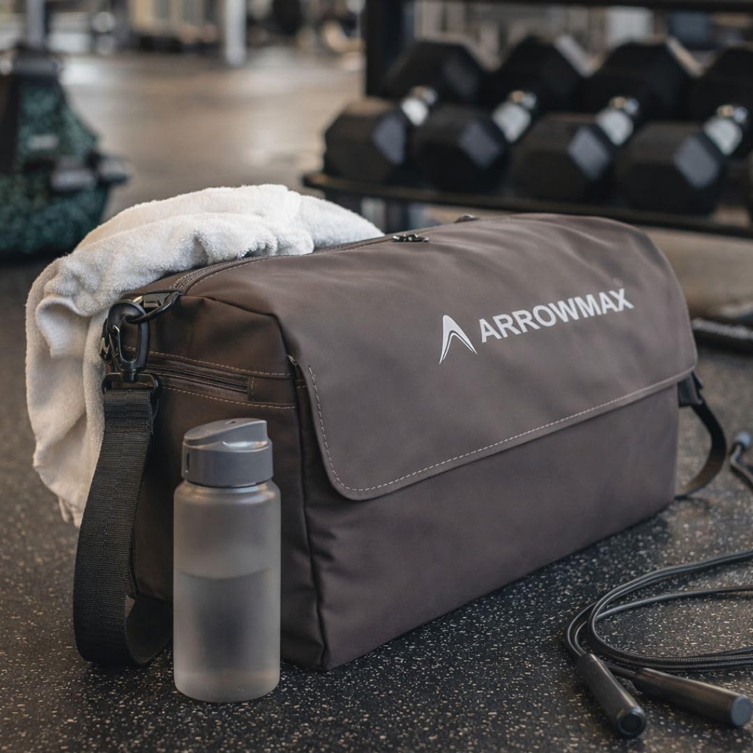 Arrowmax Gym Bag for Men & Women | Multipurpose Travel Duffle Bag with Shoe Compartment | Waterproof Gym Bag for Workout, Sports, Travel, Fitness & Luggage Use (Brown)-image-14