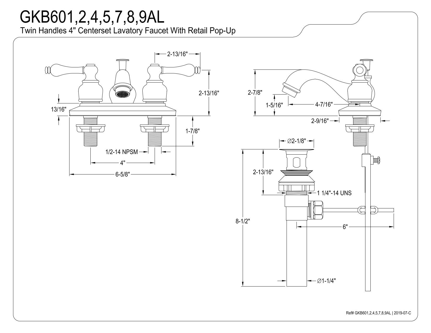 Kingston Brass GKB607AL Llave de baño Central de 4 Pulgadas con Ventana emergente, Níquel Cepillado con Borde Cromado