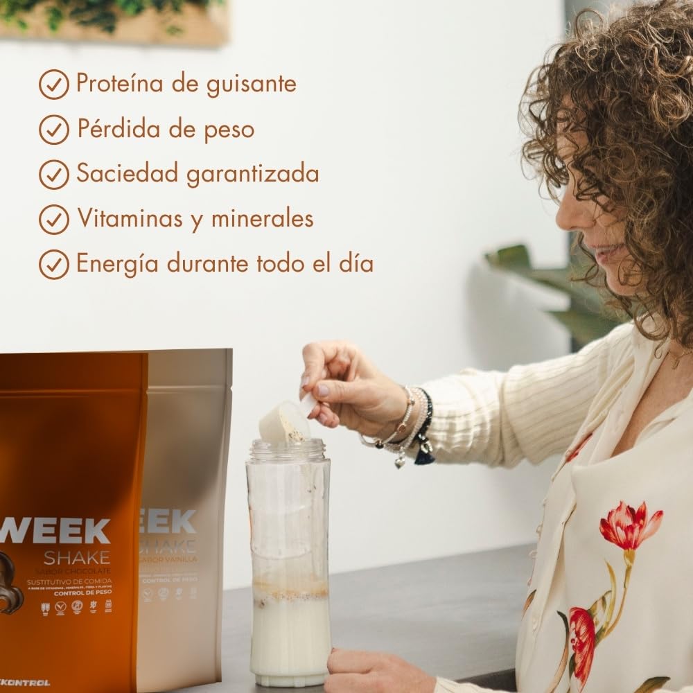 Weekontrol Pack 2 Sabores Batidos Sustitutivos Comida Week Shake Proteína Vegetal Saciante Mantener Peso 600gr Chocolate Vainilla