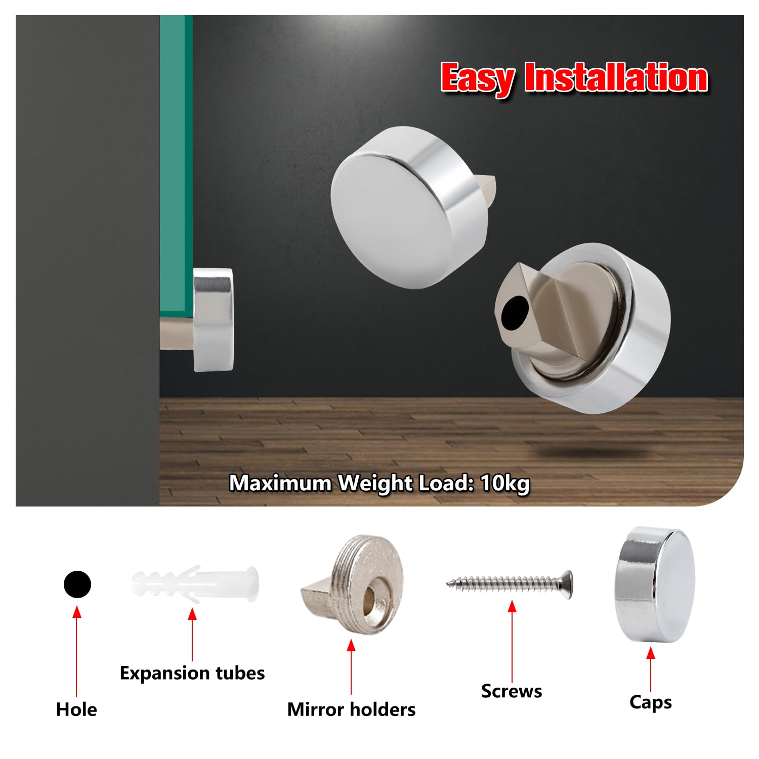 YIXISI 4 PCS 6-7 mm Mirror Clips Round Glass Clamp, Zinc Alloy Glass Clip, Bathroom Mirror Clips, with Plugs and Screws - Image 4