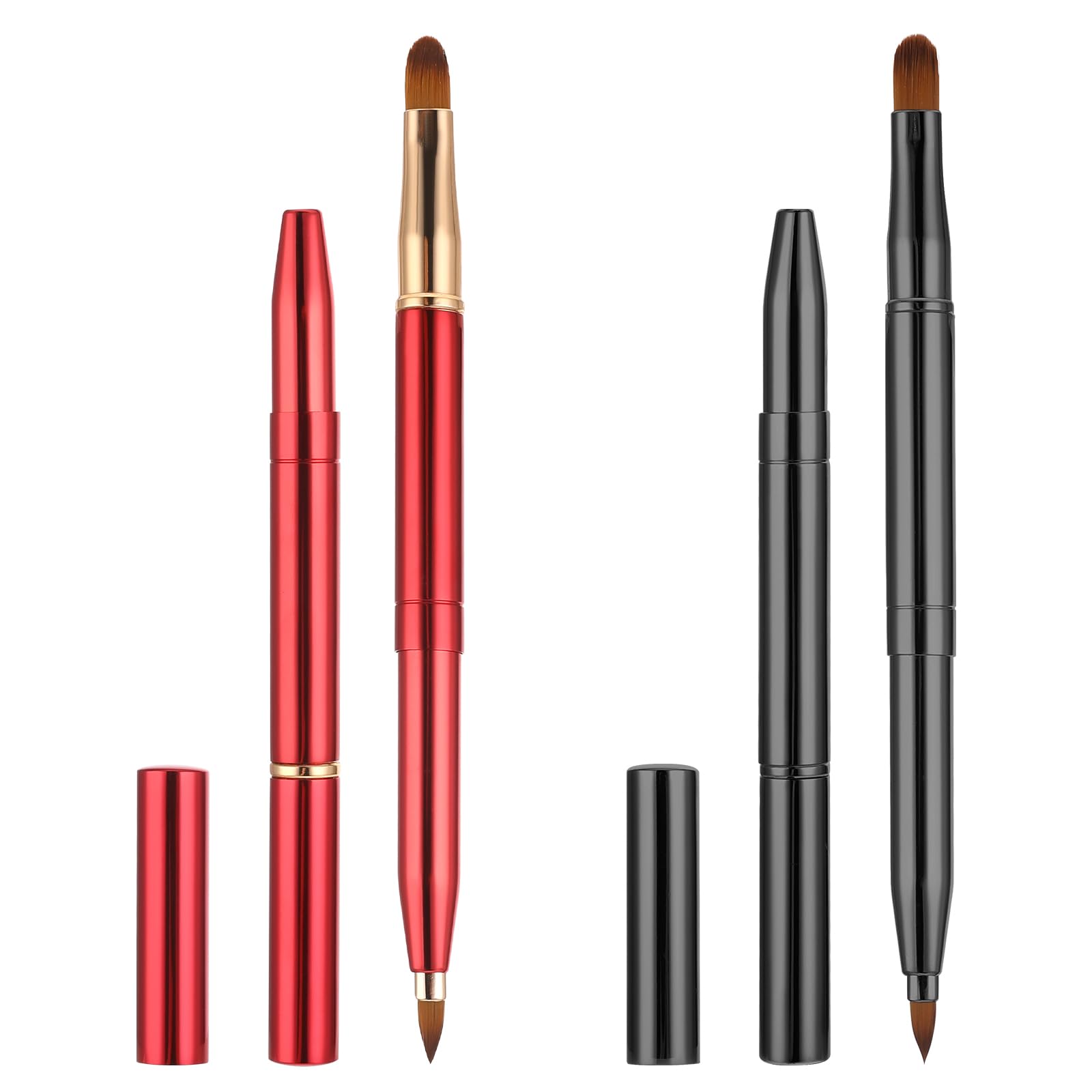 2 Pack Retractable Lip Brush for Lipstick with Cap Double-Ended Lip Makeup Brushes Retractable Lip Gloss Lipstick Brush Applicator Travel Black Red